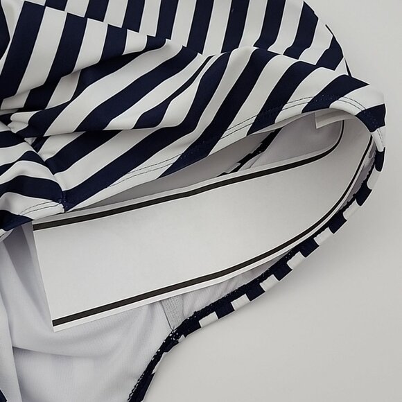 Simon Chang Solutions One-Piece Swimsuit Blue White Stripe High Back Size 16 - Picture 8 of 12
